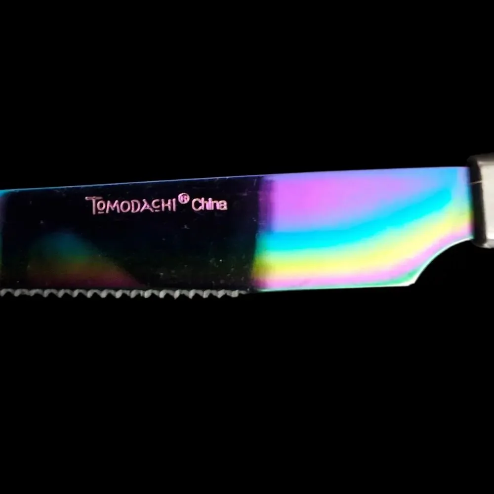 Tomodachi 5 Pc Rainbow Iridescent Flatware Set Black Handles Fork Spoon Knives